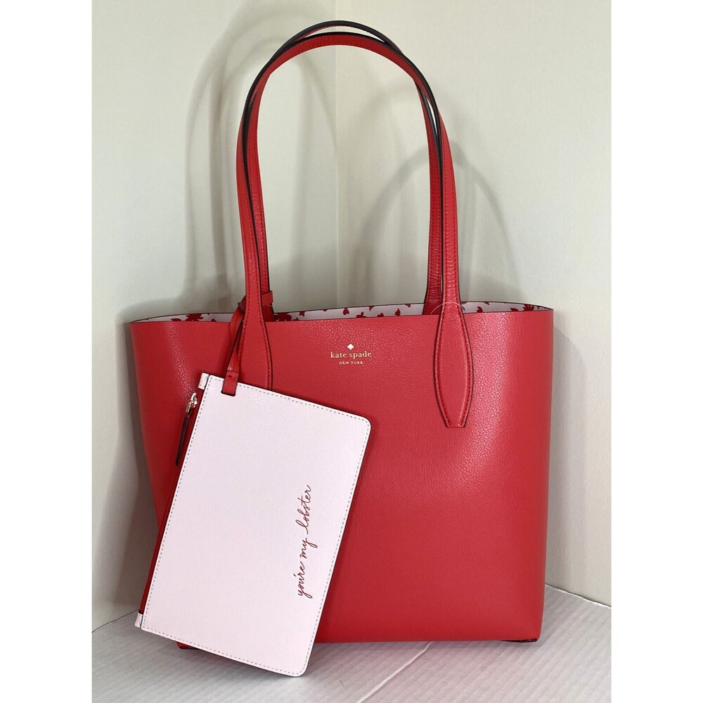 New Kate Spade Small Reversible Tote with Pouch Love Shack Red multi